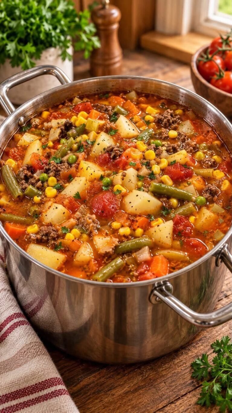 Warm up with this hearty Ground Beef Vegetable Soup, perfect for chilly nights and packed with flavor and nutrients! 